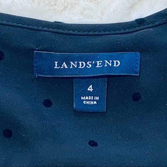 Lands End Blouse Top Black on Black Polka Dot Button Front Long Sleeve Size 4 - Picture 6 of 8